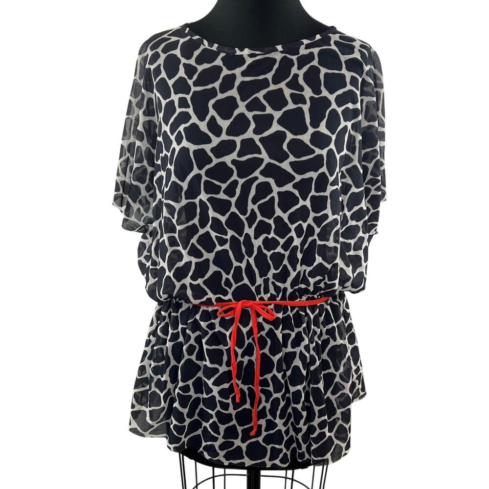 Y2K 00's SWEET PEA White Black Print Flowy Red Tie Around Top Size M Medium